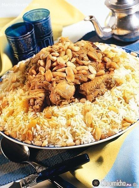 Poulet M'qalli et riz au safran