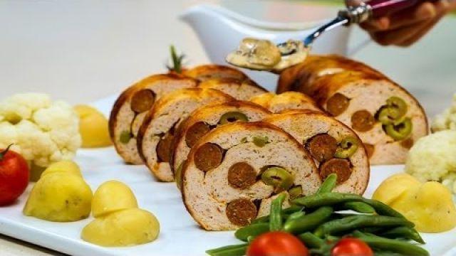 Choumicha : Roulé de poulet | شميشة : ملفوف بالدجاج المفروم والنقانق، صلصة الفطر