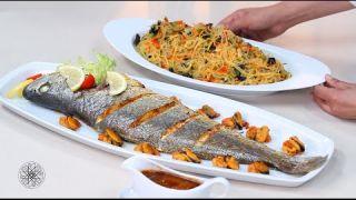 Recette facile et réussie de poisson au four, salade de vermicelle aux fruits de mer