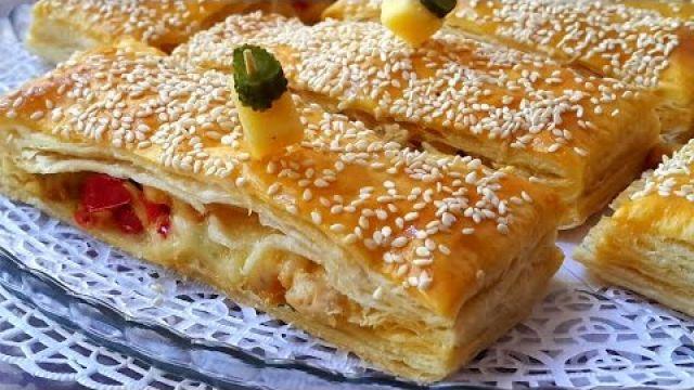 strudel poulet avec la Pâte feuilletée rapide مملحات رمضان: فطائر الدجاج بالعجين المورق السريع